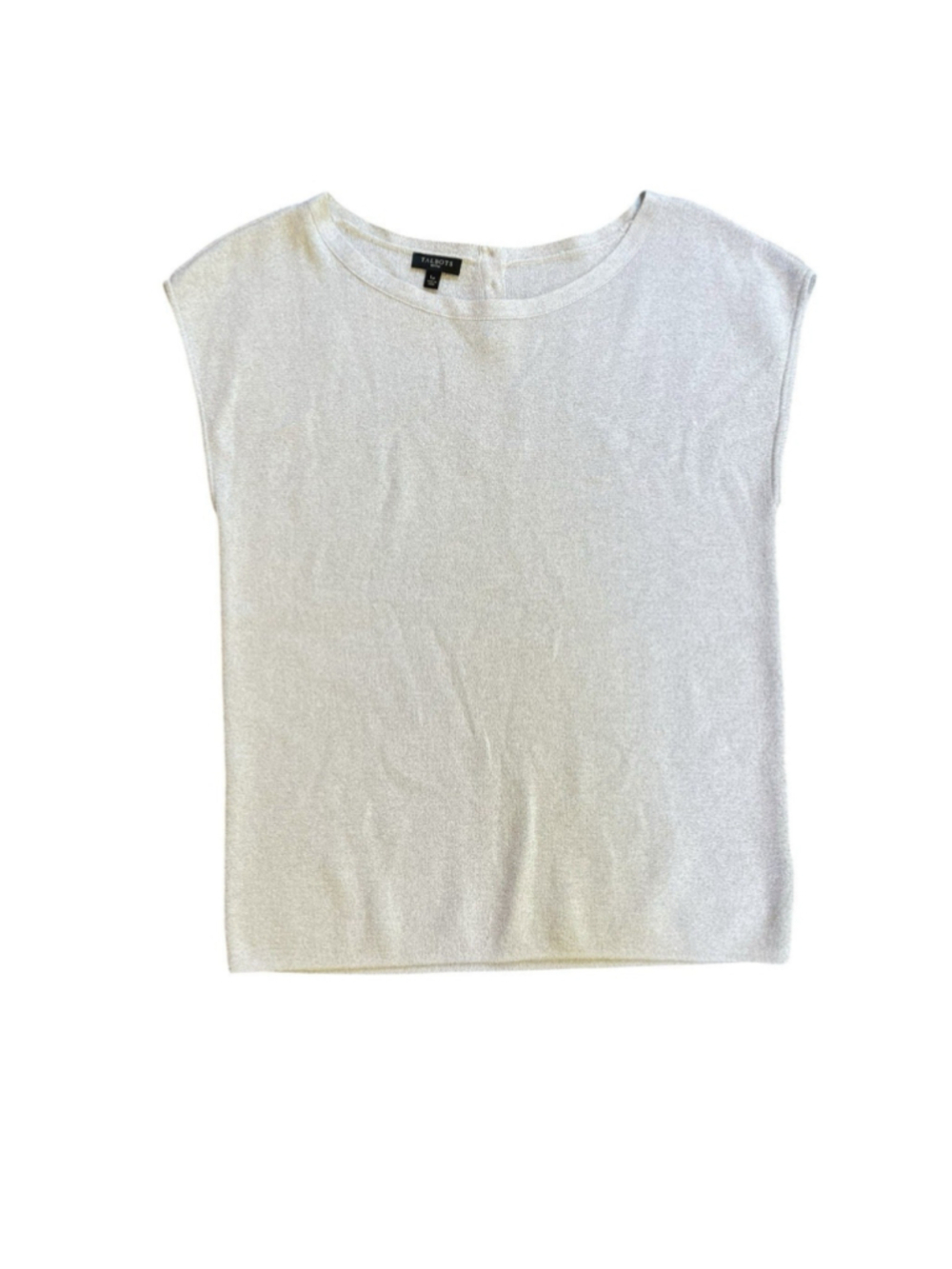 Talbots Shimmery Sleeveless Knit Top Size LP Shiny White Silver Scoopneck